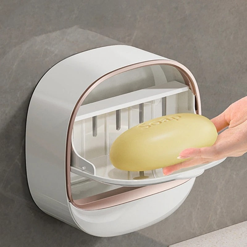 Wall-Mounted Flip-Cover Soap Holder
