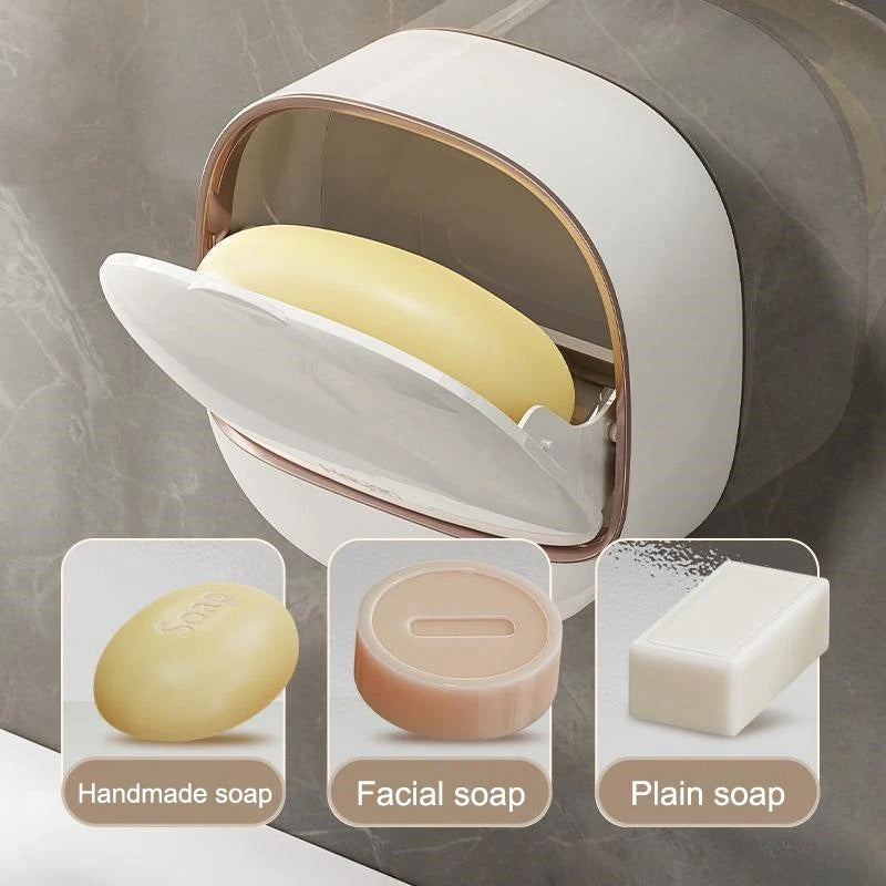 Wall-Mounted Flip-Cover Soap Holder
