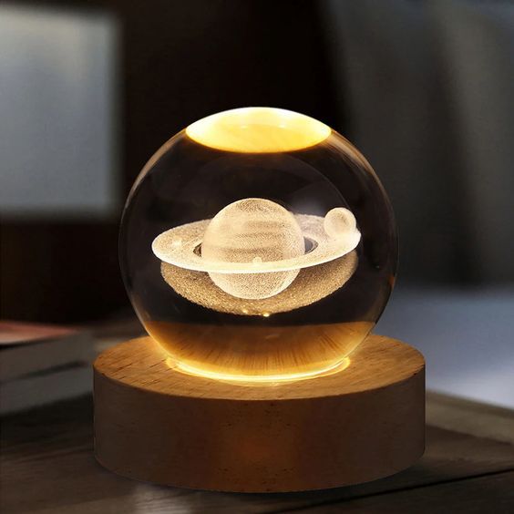 GalaxySphere 3D Crystal LED Lamp with Wooden Base