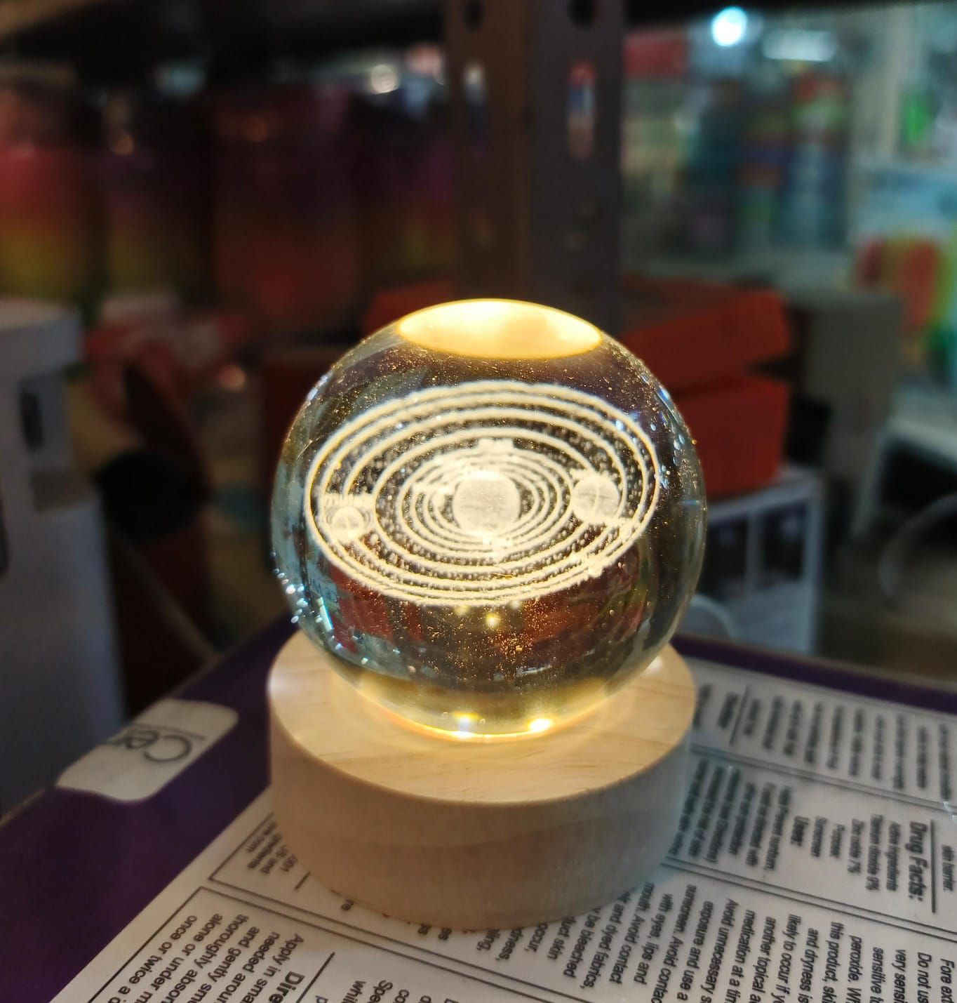 GalaxySphere 3D Crystal LED Lamp with Wooden Base