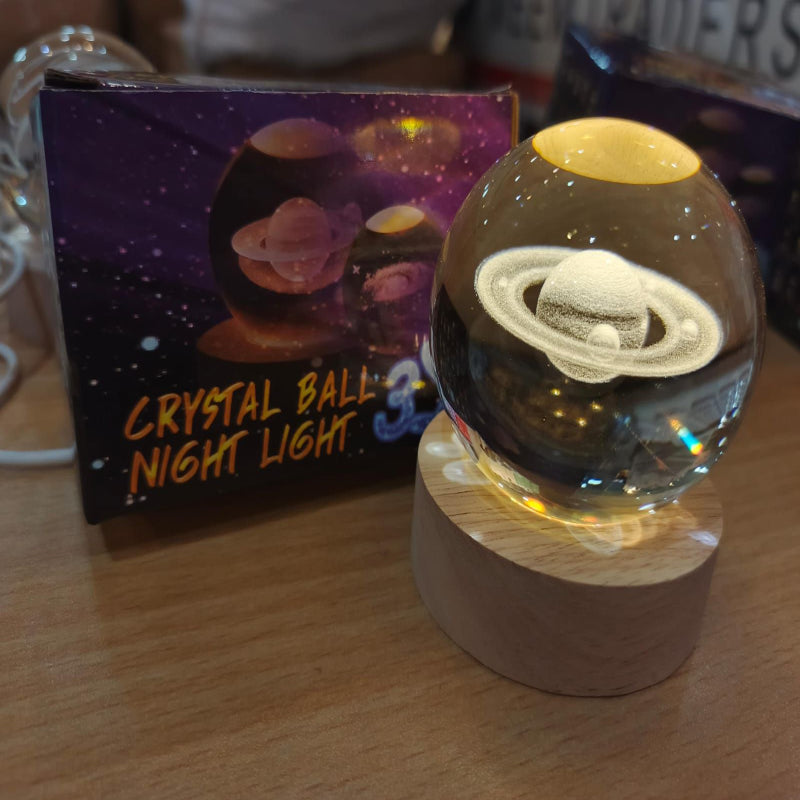 GalaxySphere 3D Crystal LED Lamp with Wooden Base