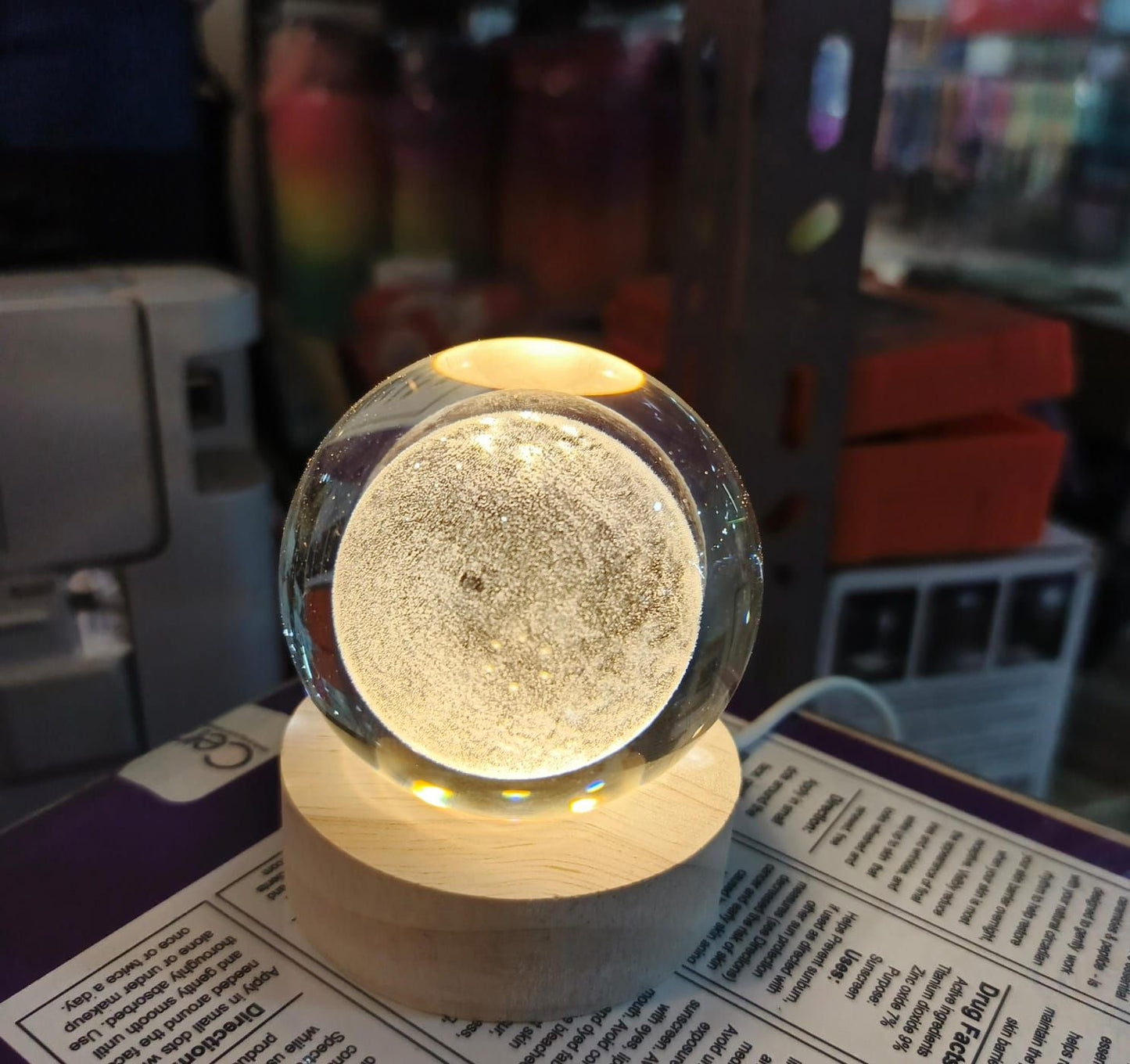 GalaxySphere 3D Crystal LED Lamp with Wooden Base