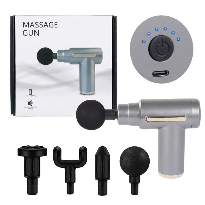 Deep Tissue Muscle Massage Gun | Fascial Relaxation Massage Gun with 6 Speed Levels & 4 Massage Heads | Random Color