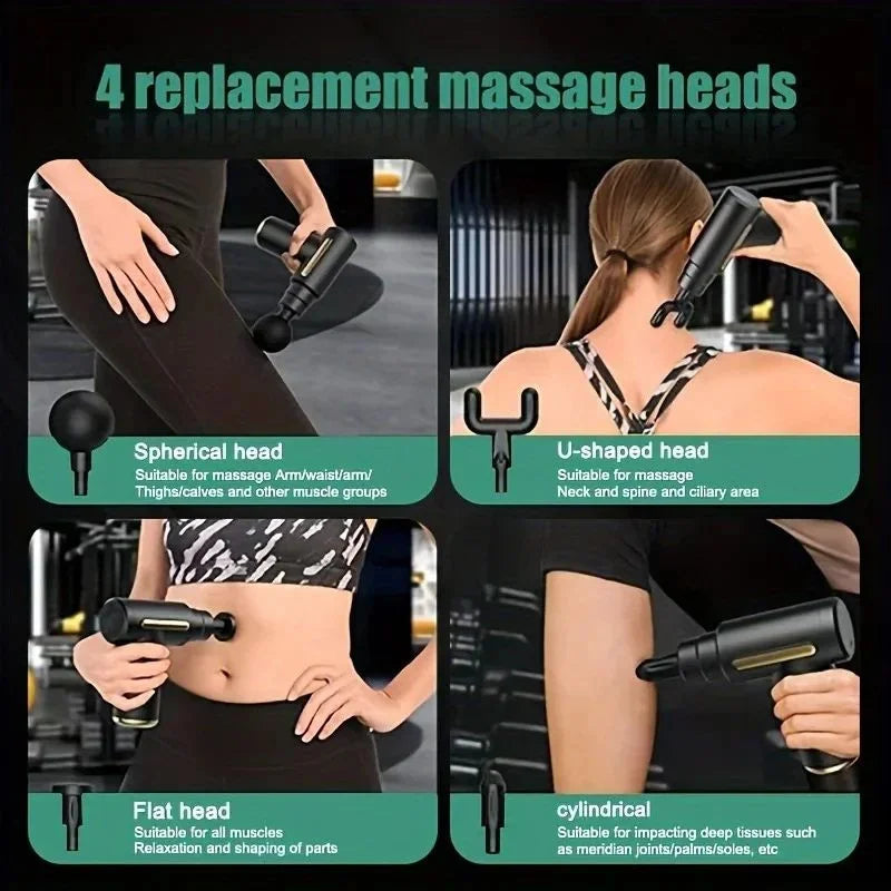 Deep Tissue Muscle Massage Gun | Fascial Relaxation Massage Gun with 6 Speed Levels & 4 Massage Heads | Random Color