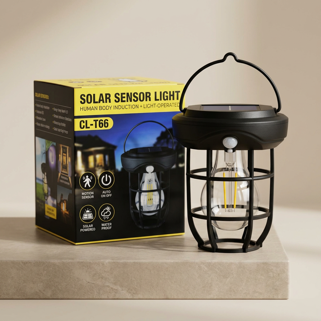 Motion Sensor Solar Lamp Black Outdoor Night Light