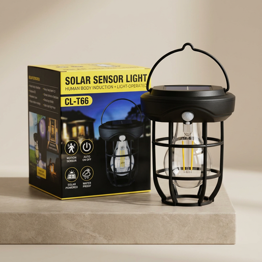 Motion Sensor Solar Lamp Black Outdoor Night Light